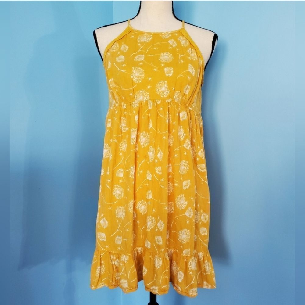 True Craft Yellow/White Floral Cut Out Detail Halter Dress